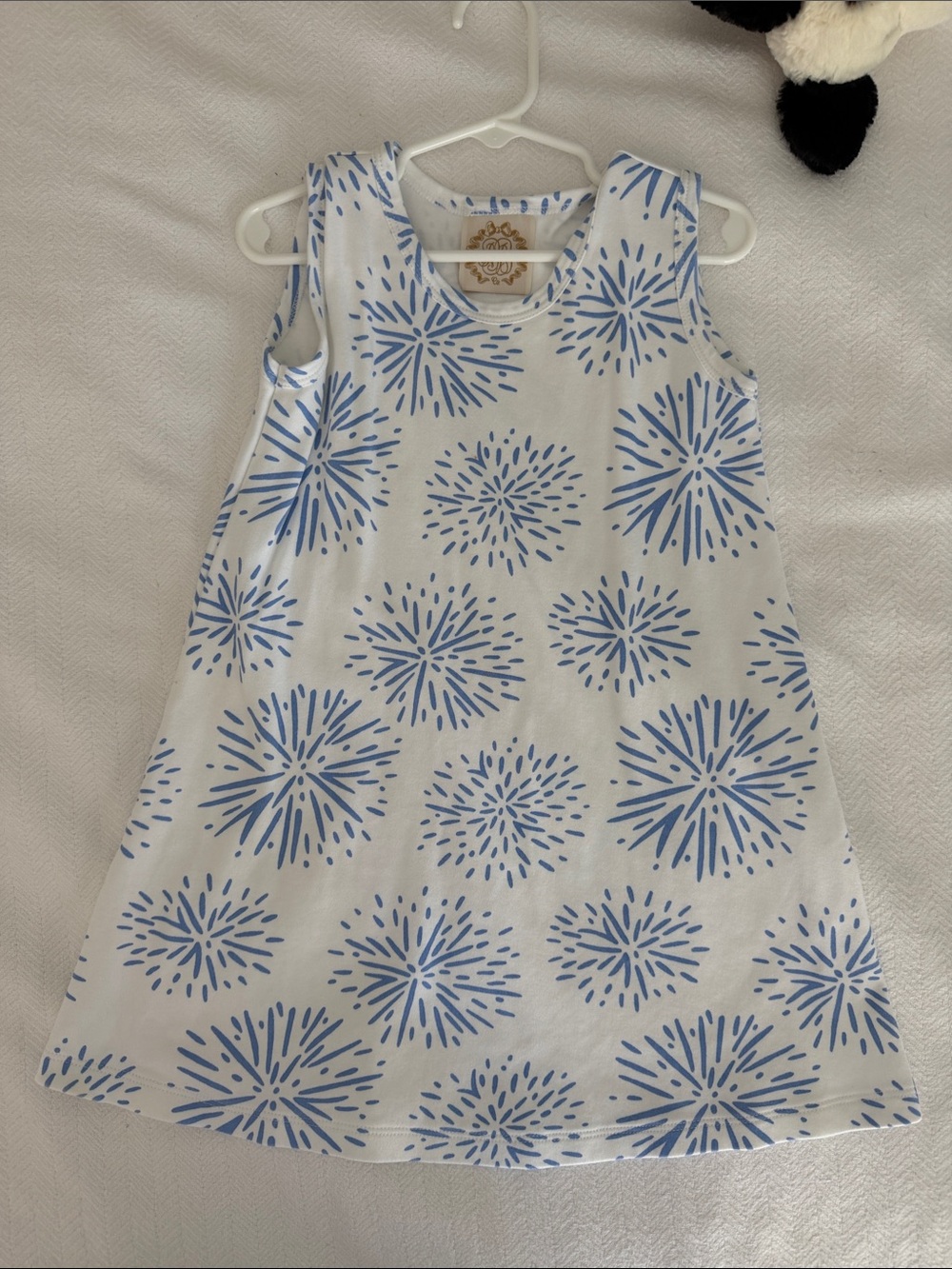 The Beaufort Bonnet Company White Dress with Blue Burst Print